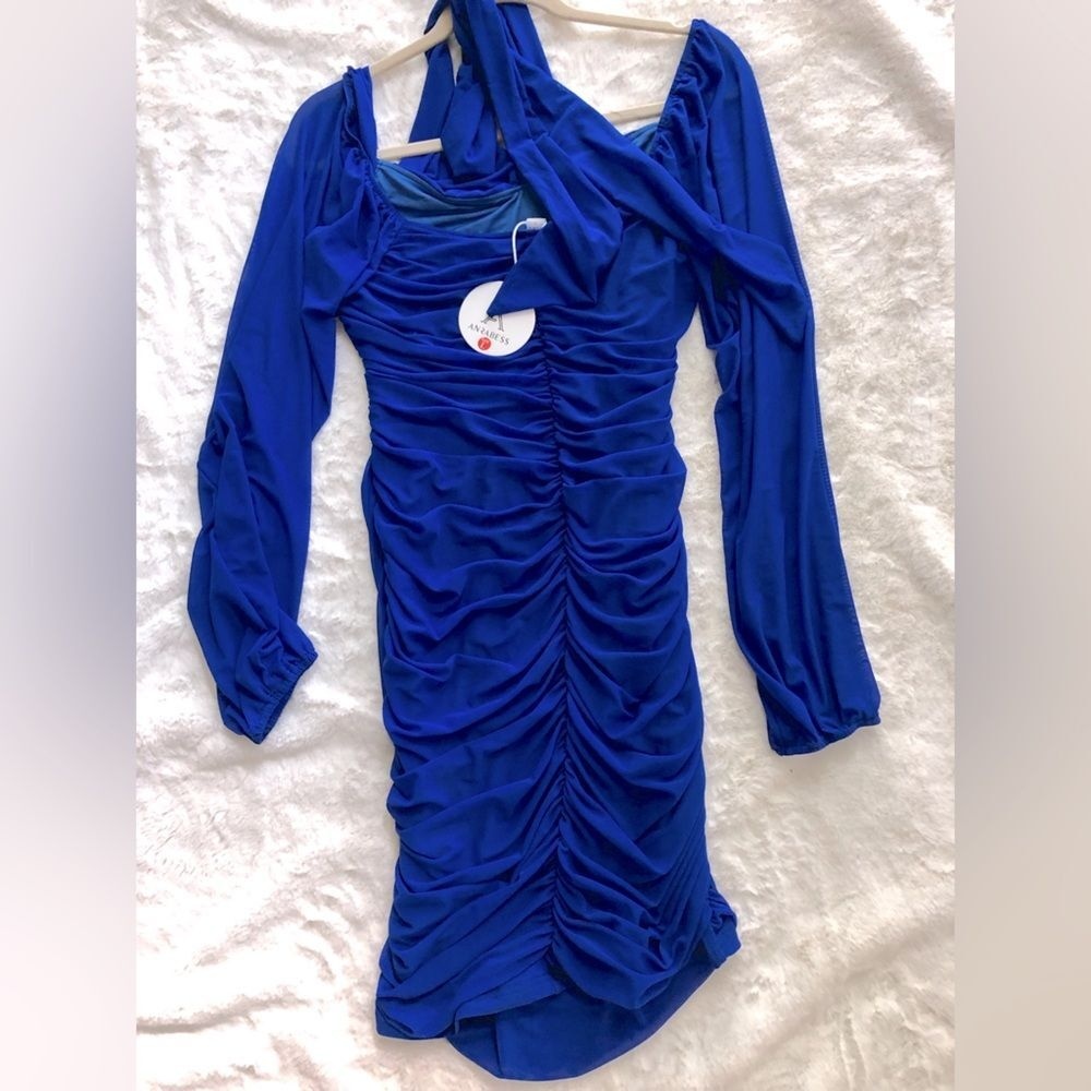 NWT Amazon Anrabess Bodycon Ruched Mini Dress in Royal Blue Size Large
